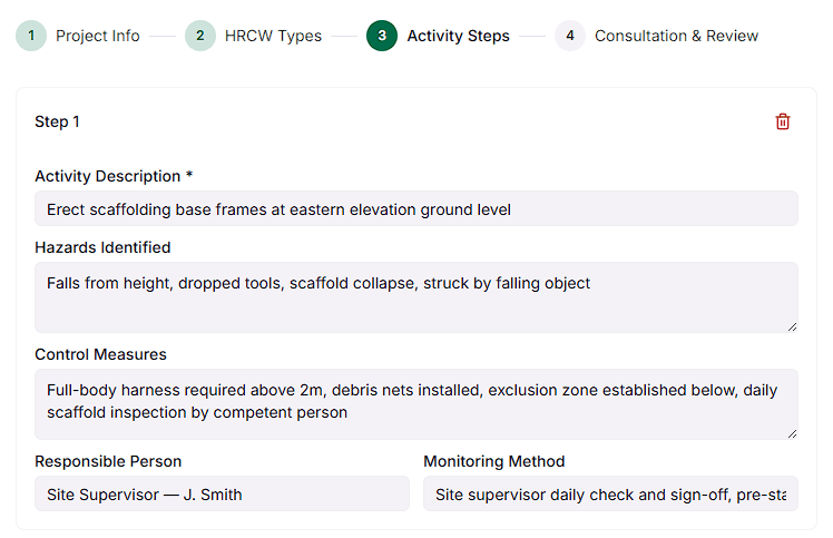 SWMS Step 2 — Activity Steps